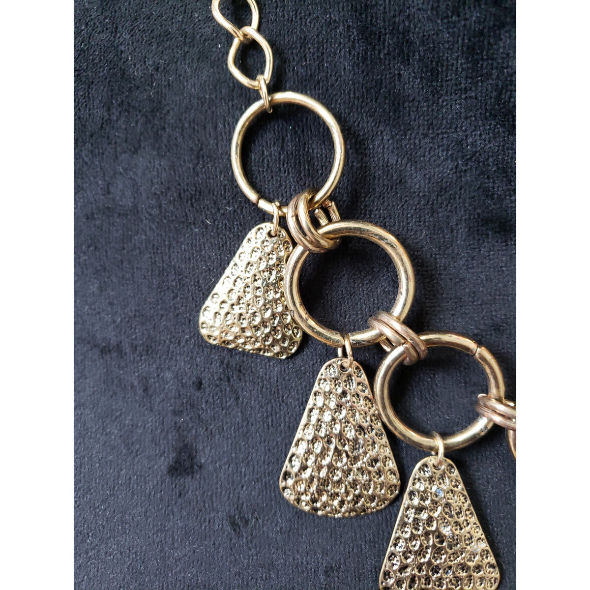 Women's Gold Tone Chunky Statement Necklace Textured Dangle Charm Circle Lock