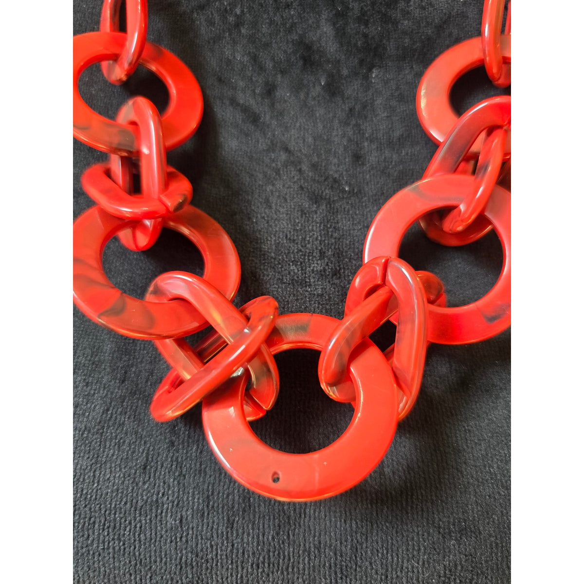 Red Orange Chunky Acrylic Link Chain Statement Necklace Silver Tone Fashion