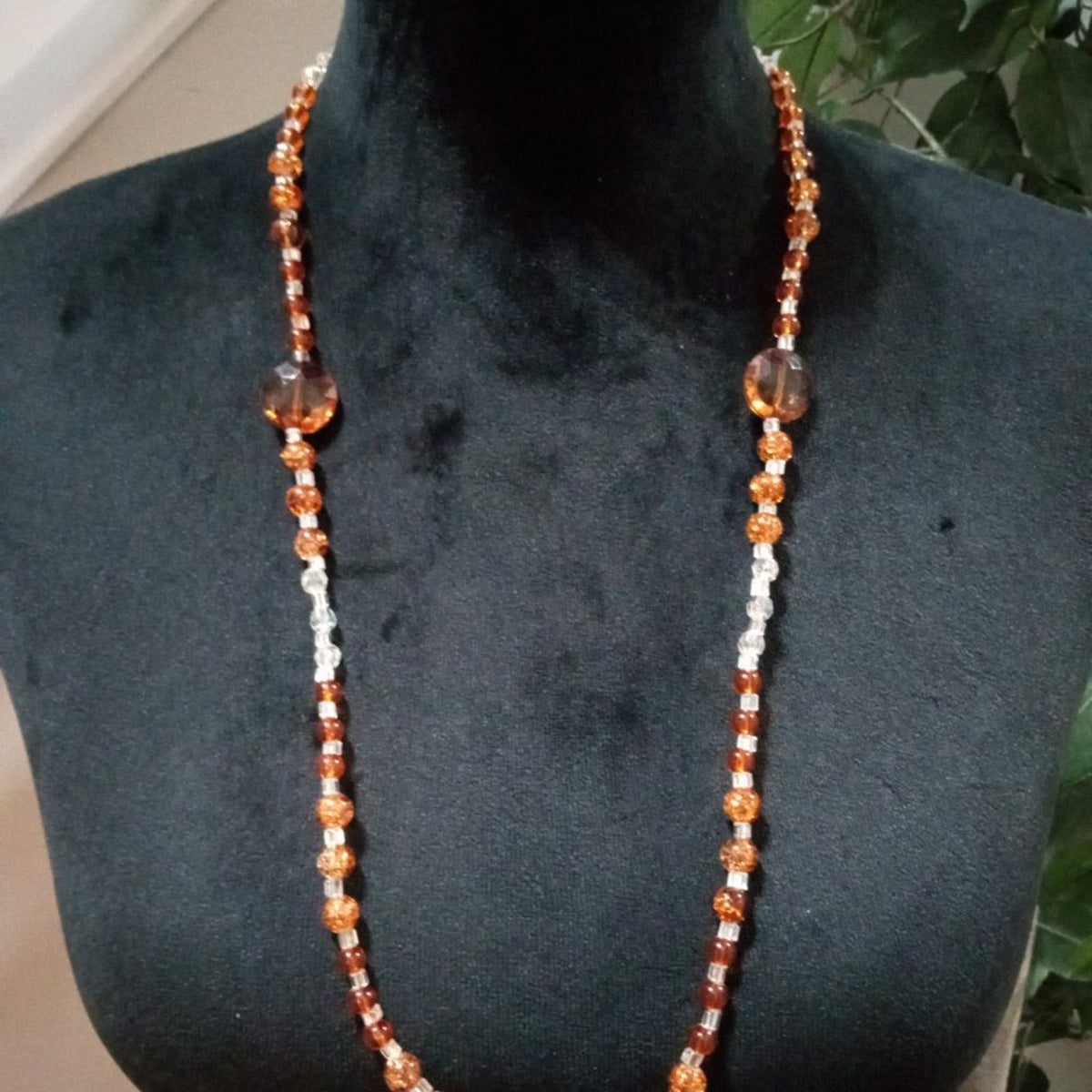 Womens Fashion Elegant Orange Color Rhinestones Chunky Beaded Long Necklace