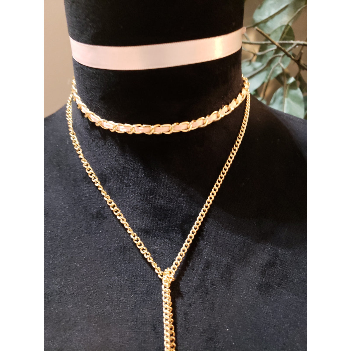 Womens Gold Tone Layered Chain Drop Tassel Necklace with Lobster Clasp 3 Pieces