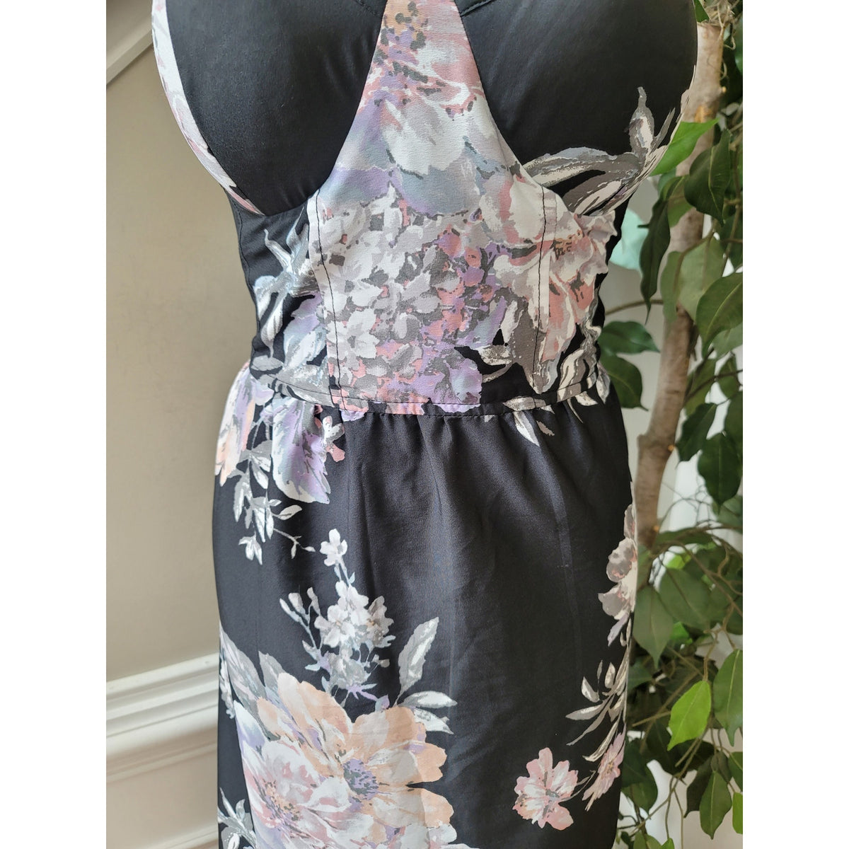 Band of Gypsies Maxi Dress Women's Large Black Floral Bustier Bodice Strappy