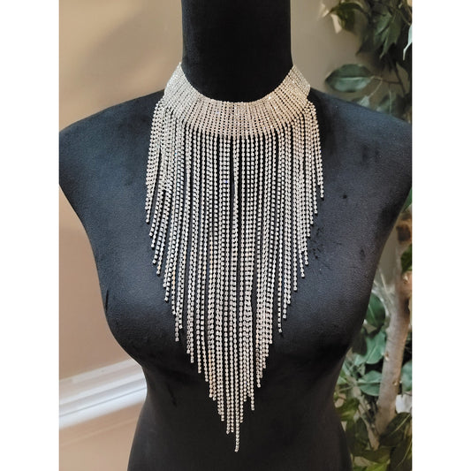 Women's Sparkling Crystal Fringe Necklace for Elegant Evening Wear