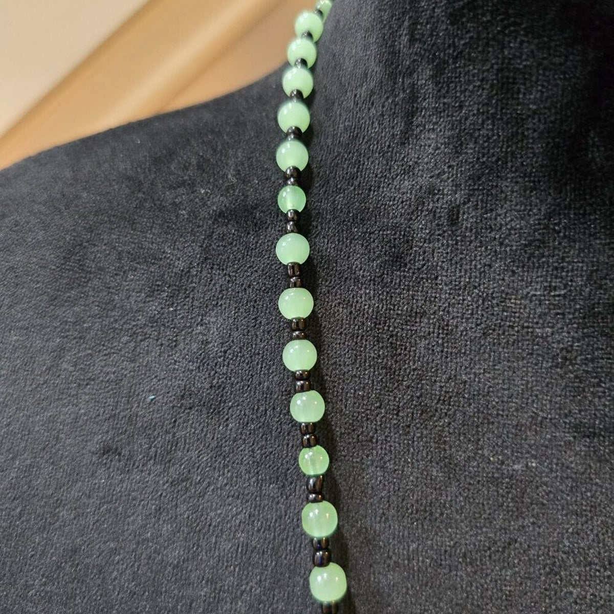 Womens Light Green Jade & Black Accents Seed Bead Pixiu Circle Pendant Necklace