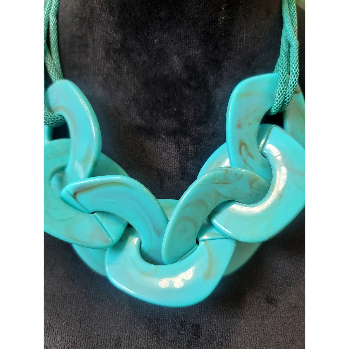 Turquoise Resin Link Necklace & Earrings Set Chunky Statement Modern Boho Chic