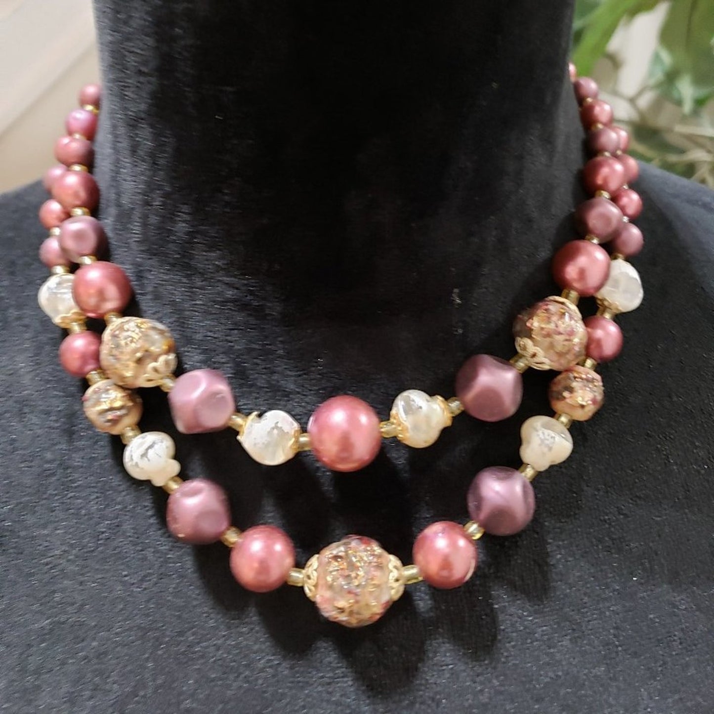 Women Fashion Double Strand Chunky Freshwater Pearl Beads Enamel Choker Necklace