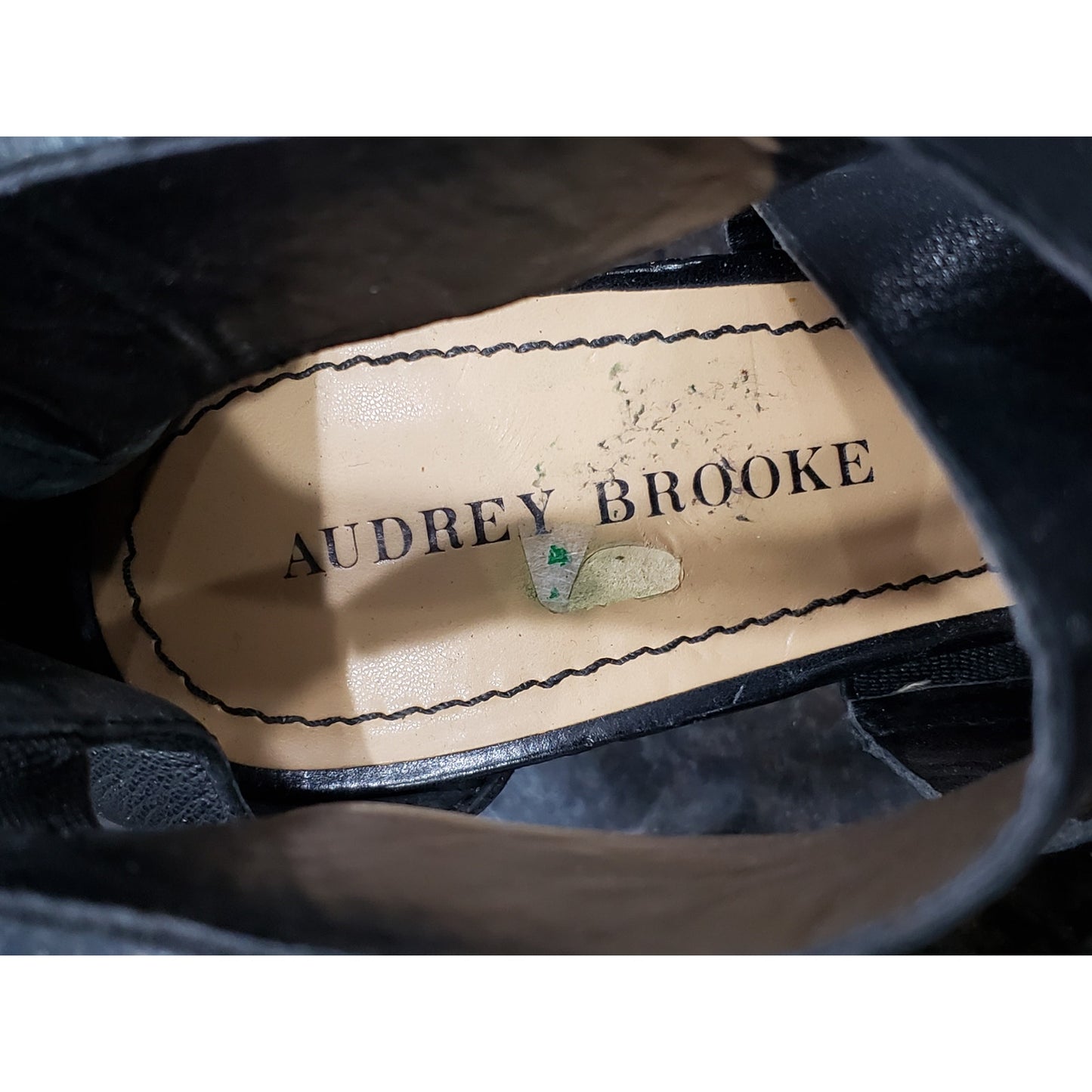 Audrey Brooke Sandal Womens Size 9 Black Leather Double Two Straps Block Heel
