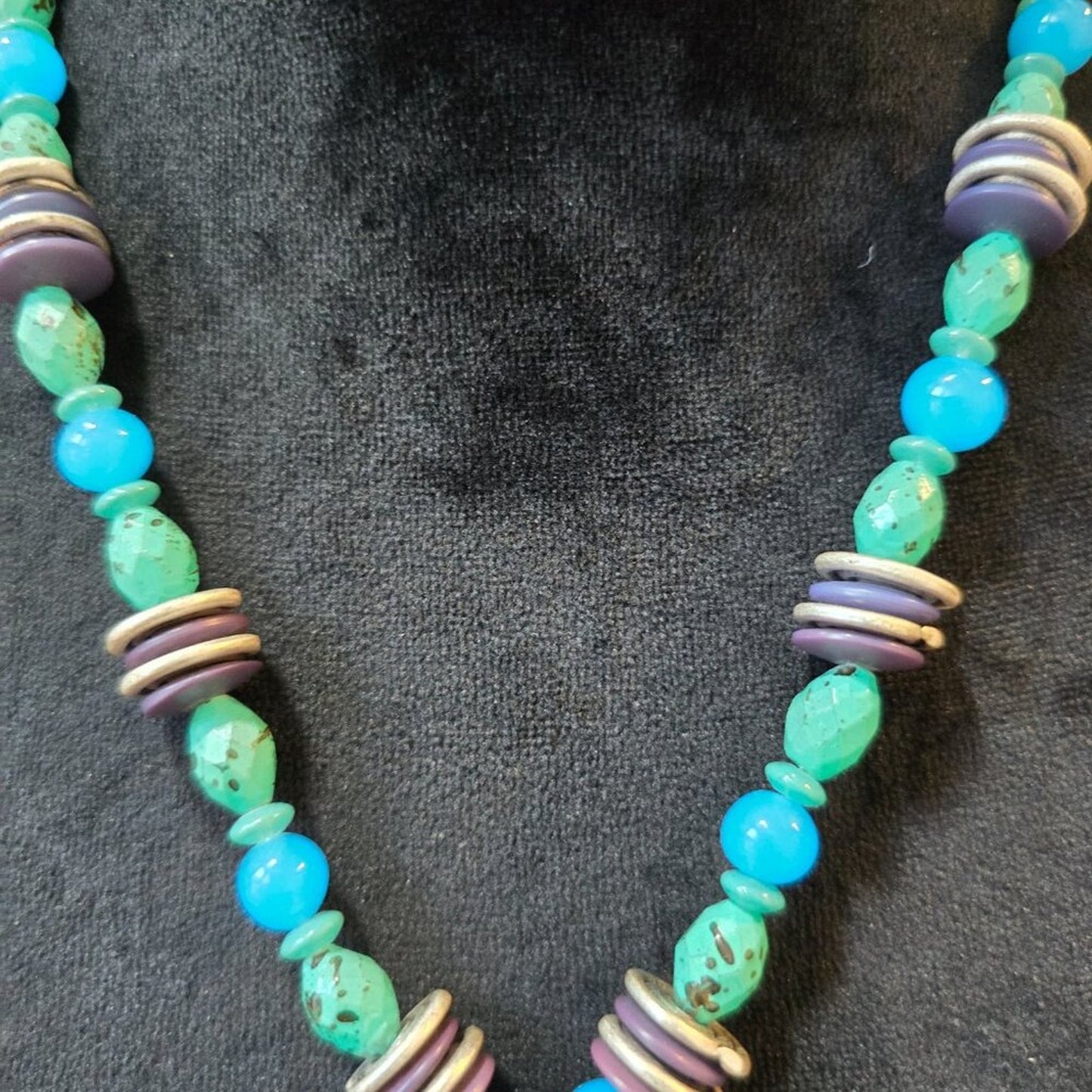 Womens Green Turquoise Pendant Multicolor Beaded Necklace with Lobster Clasp