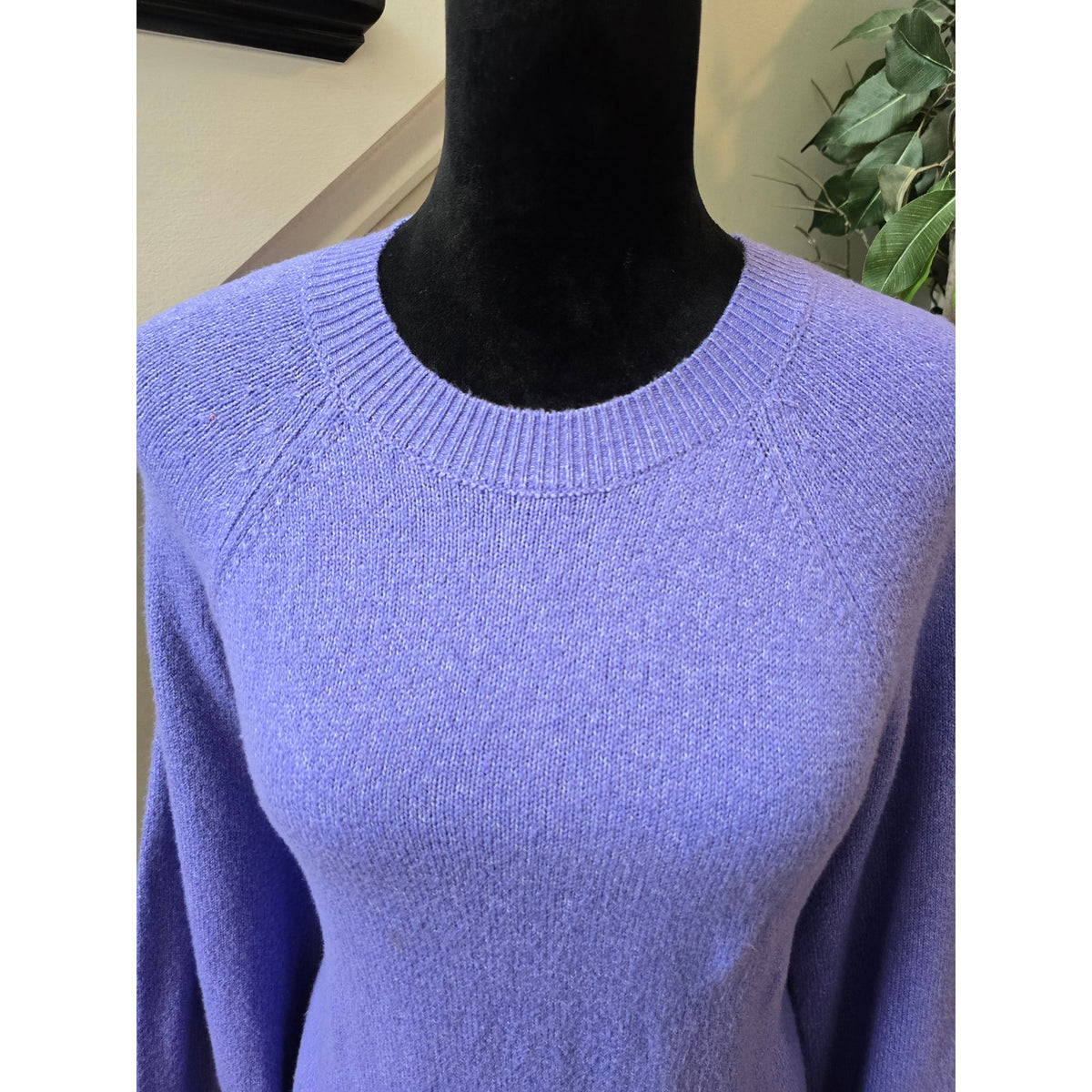 Loft Sweater Dress M Purple Ribbed Knit Crew Raglan Sleeve Pullover Casual Party