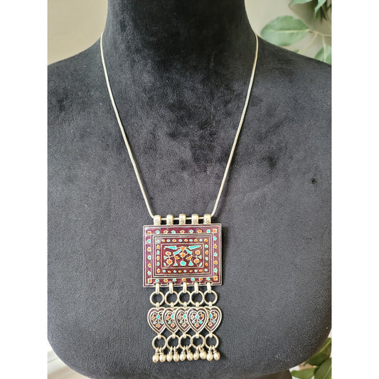 Women's Ethnic Pendant Necklace With Heart Charms Lobster Clasp Boho Jewelry