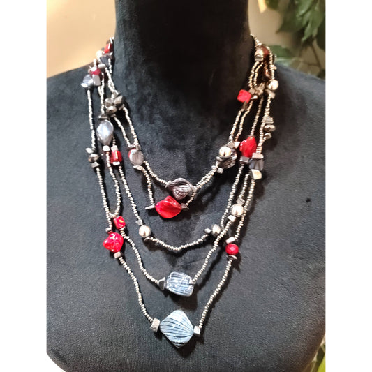 Women's Multicolor Beaded Layered Necklace Lobster Clasp Fashion Jewelry