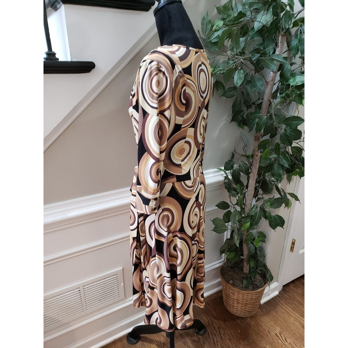 Bisou Bisou Women's Multicolor Polyester Wrap 3/4 Sleeve Knee Length Dress 8