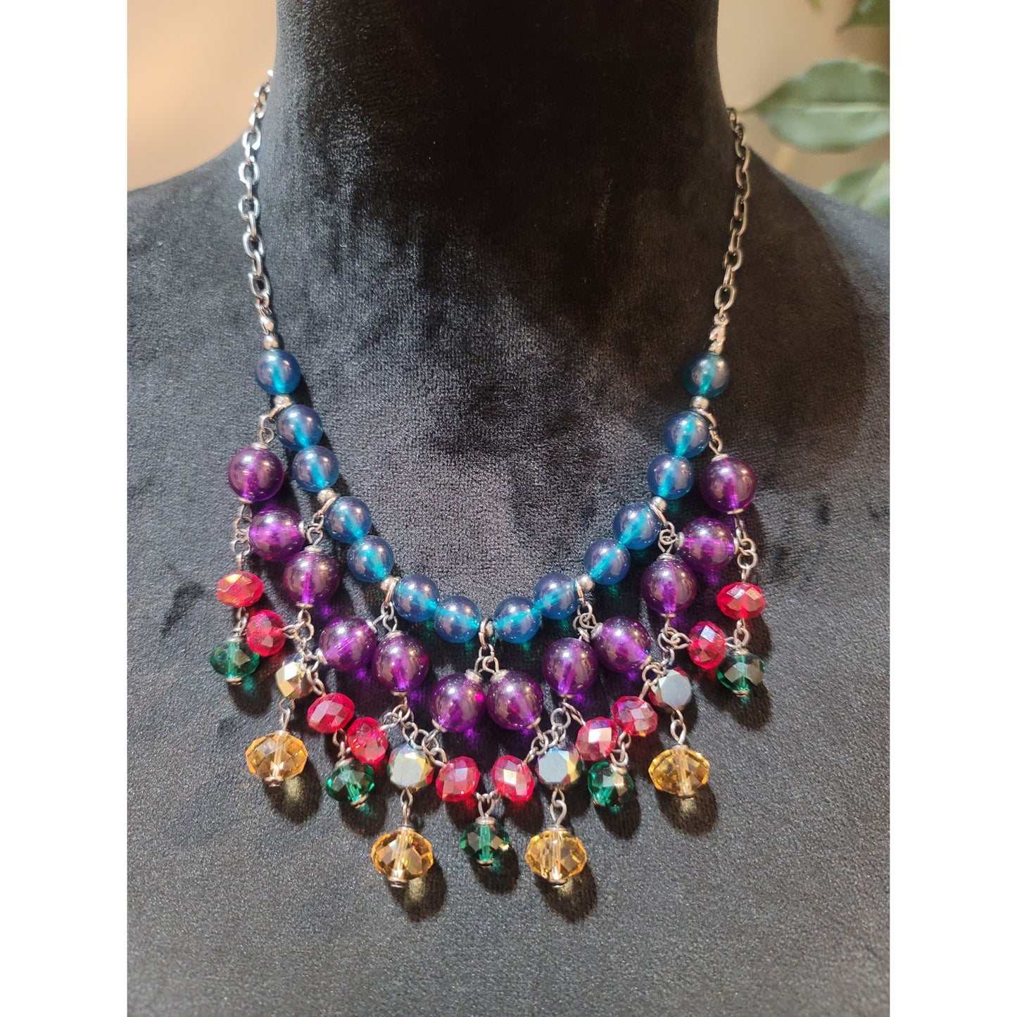 Women's Multicolor Beaded Statement Necklace With Lobster Clasp Fashion Jewelry