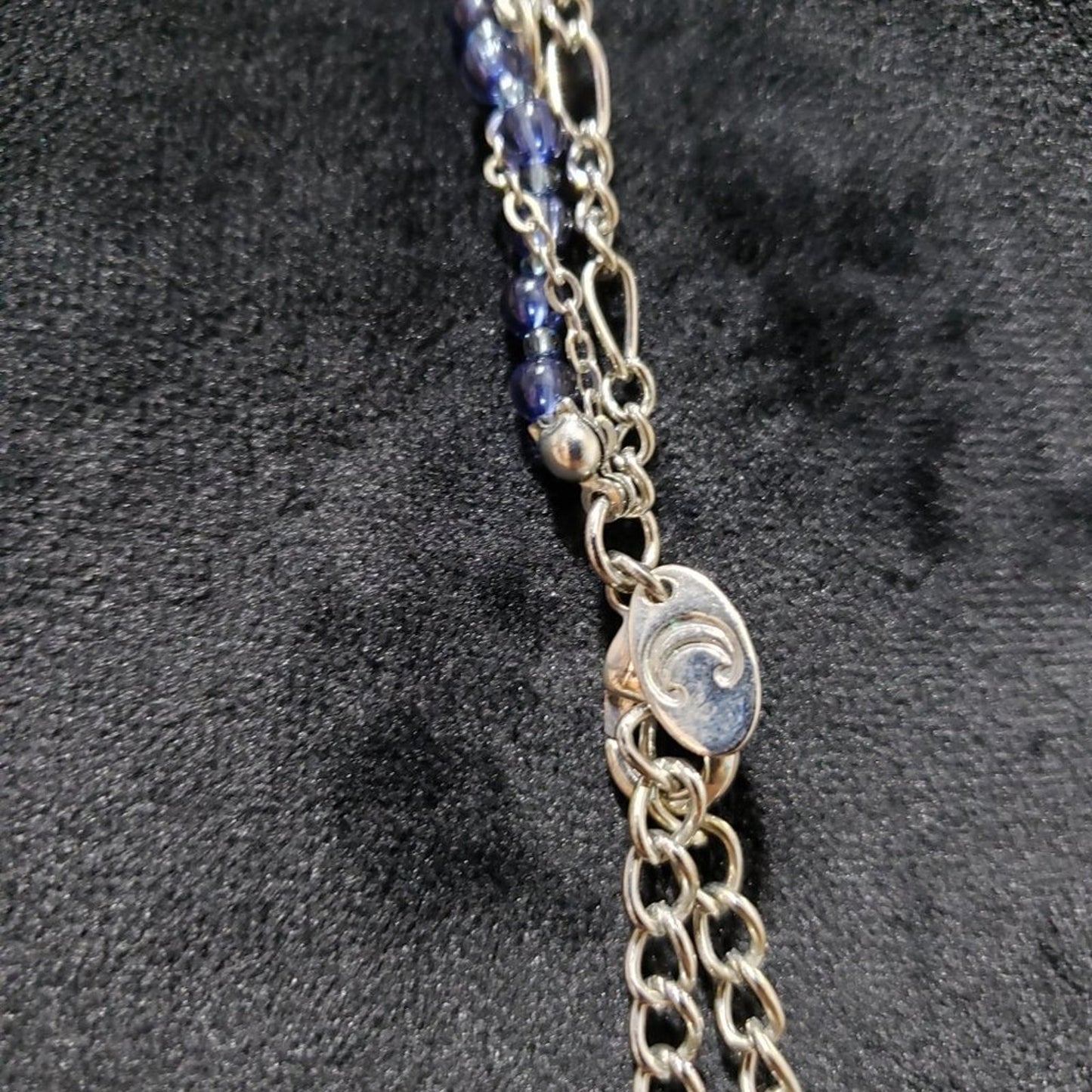 Womens Fashion Black Blue Rhinestones Long Collar Necklace with Lobster Clasp