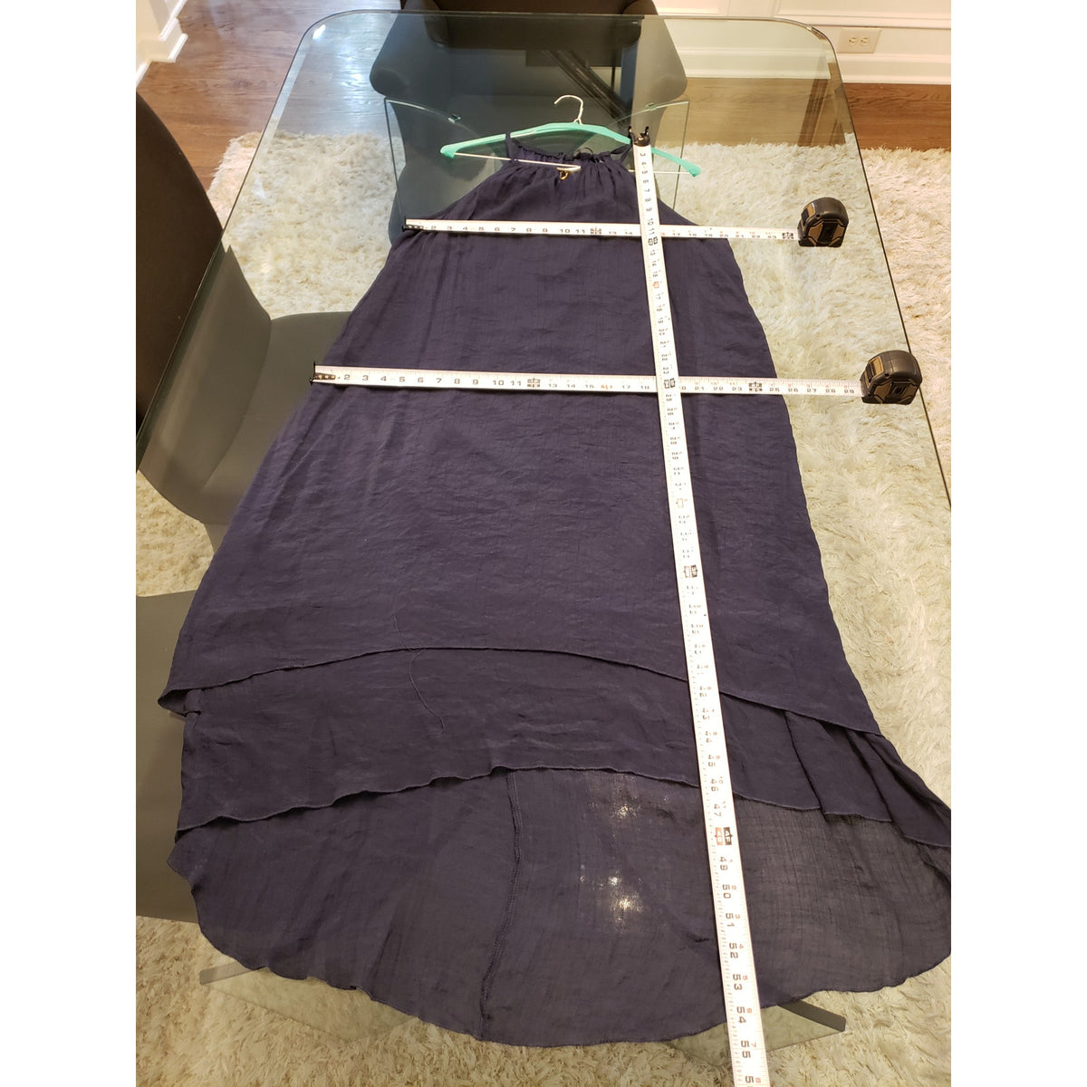 Mlle Gabrielle Maxi Dress Women's Size 2X Blue Rayon Keyhole Hi-Low Sleeveless