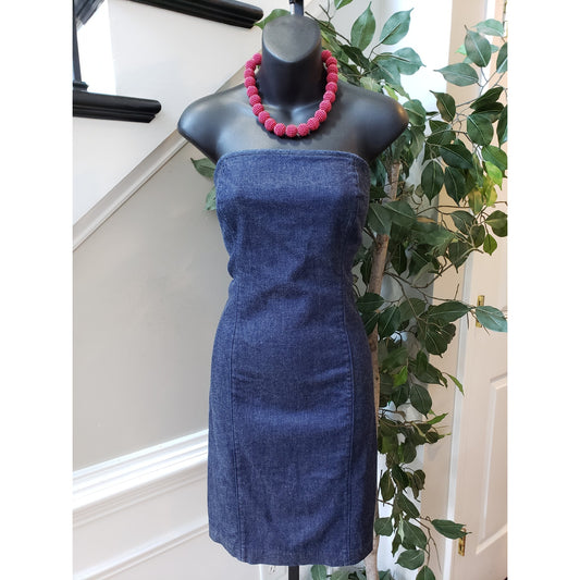 Gap Sheath Dress Womens Size 12 Cotton Blue Solid Off The Shoulder Back Zip