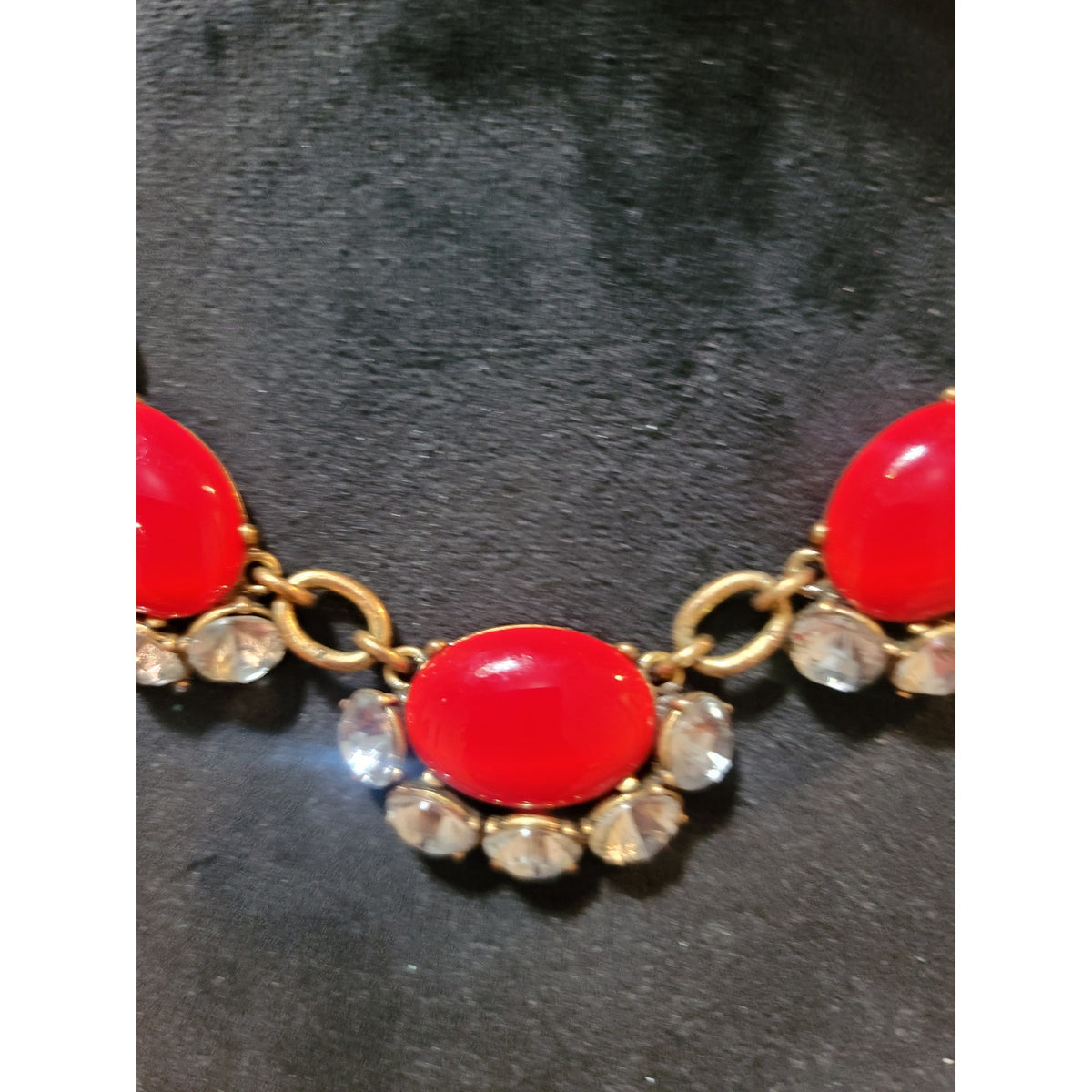 Womens Statement Necklace Red Oval Gemstones With Clear Crystals By Stella & Dot