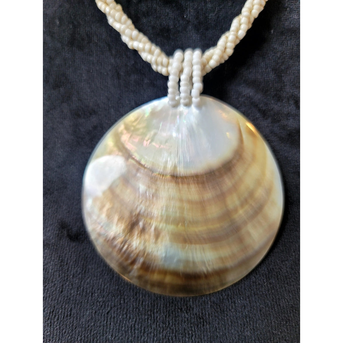 Natural Shell Pendant Beaded Statement Necklace Coastal Boho