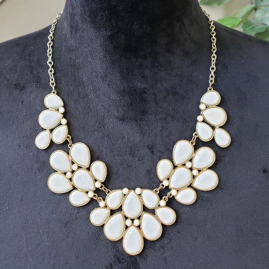 Womens Gold Tone Cable Chain White Acrylic Necklace Jewelry with Lobster Clasp