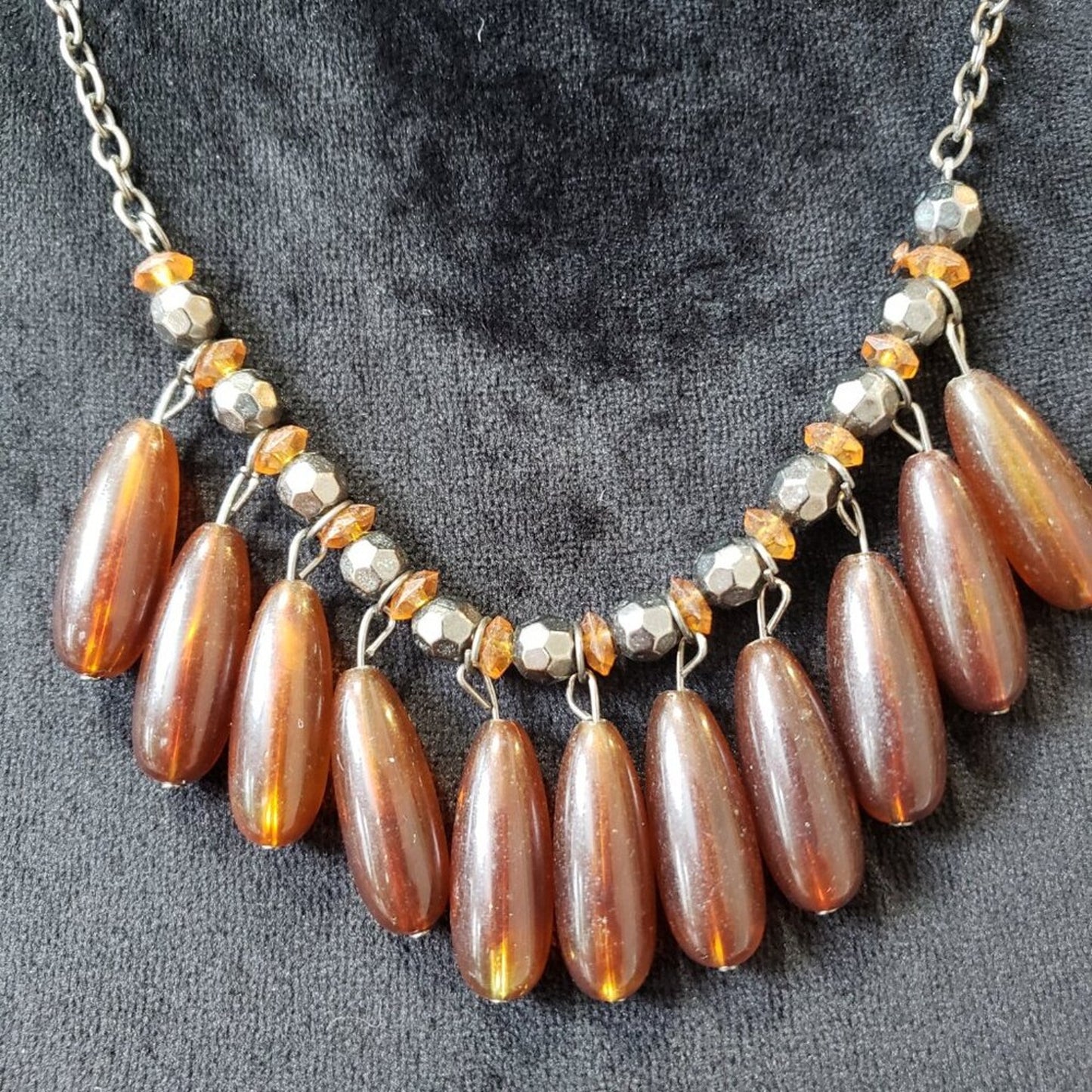 Womens Fashion Brown Glass Beads Link Chain Necklace Jewelry with Lobster Clasp