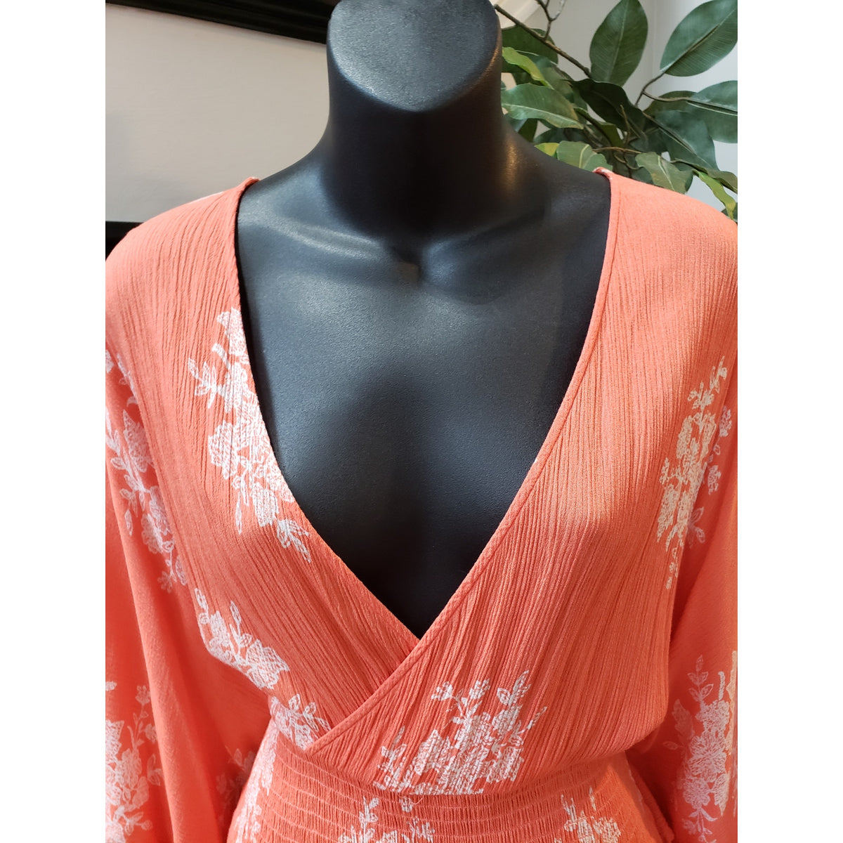Oddi Long Maxi Dress Women's Size 2XL Orange Smocked Waist V Neck Kimono Sleeve