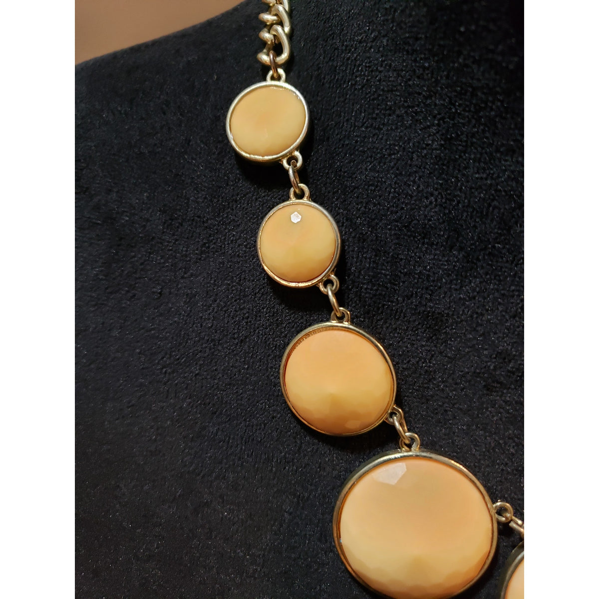Women's Gold Statement Necklace Lobster Clasp Faceted Peach Discs