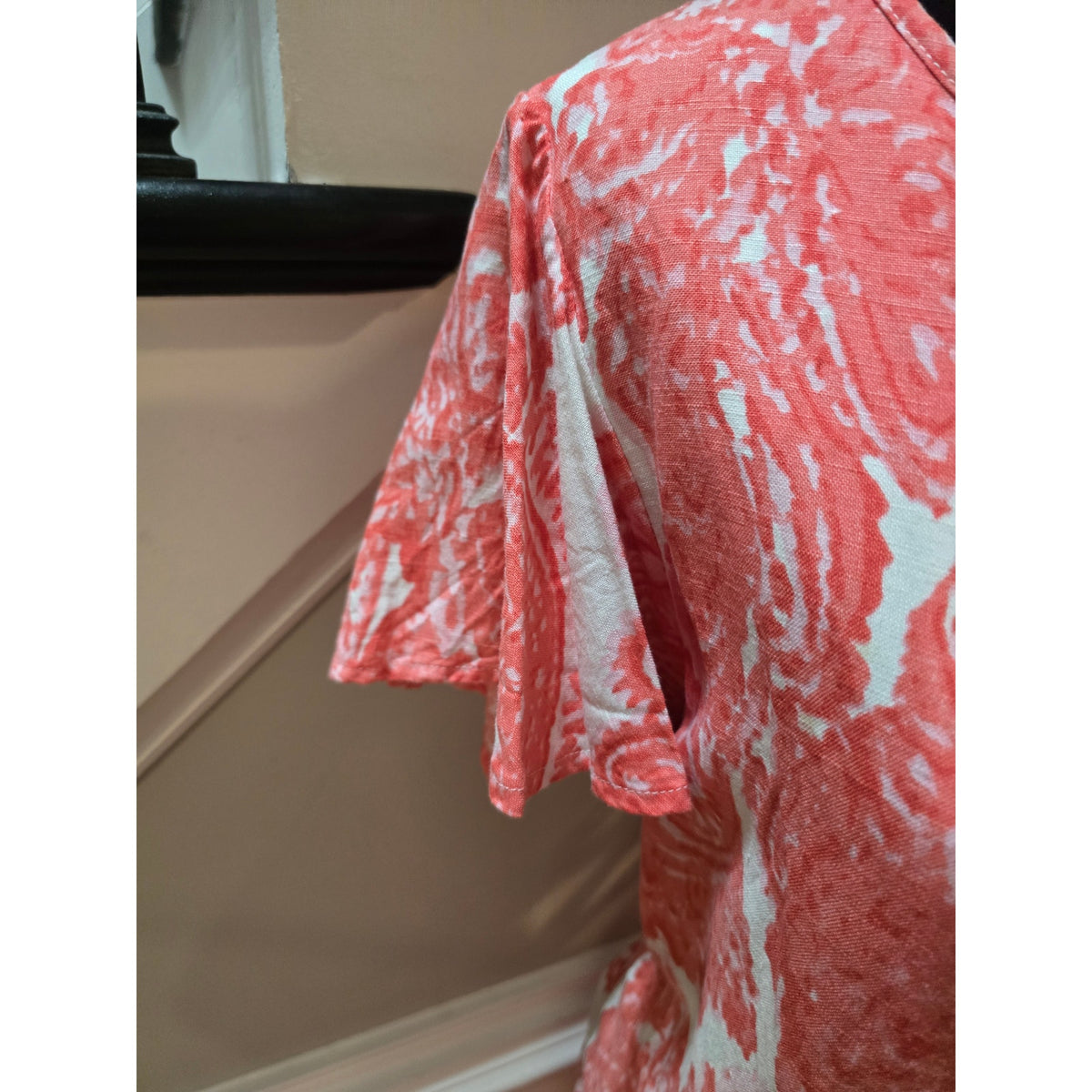 Grace Elements Shift Dress Women's SZ XL Coral Pink Paisley Back keyhole Pockets