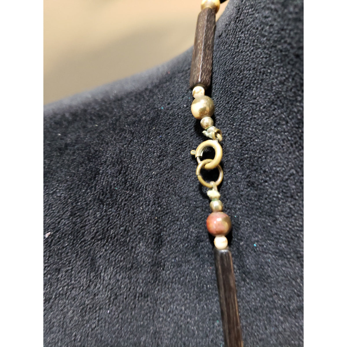 Women's Shell Horn Wood Beaded Necklace Spring Ring Clasp Tribal Boho Style