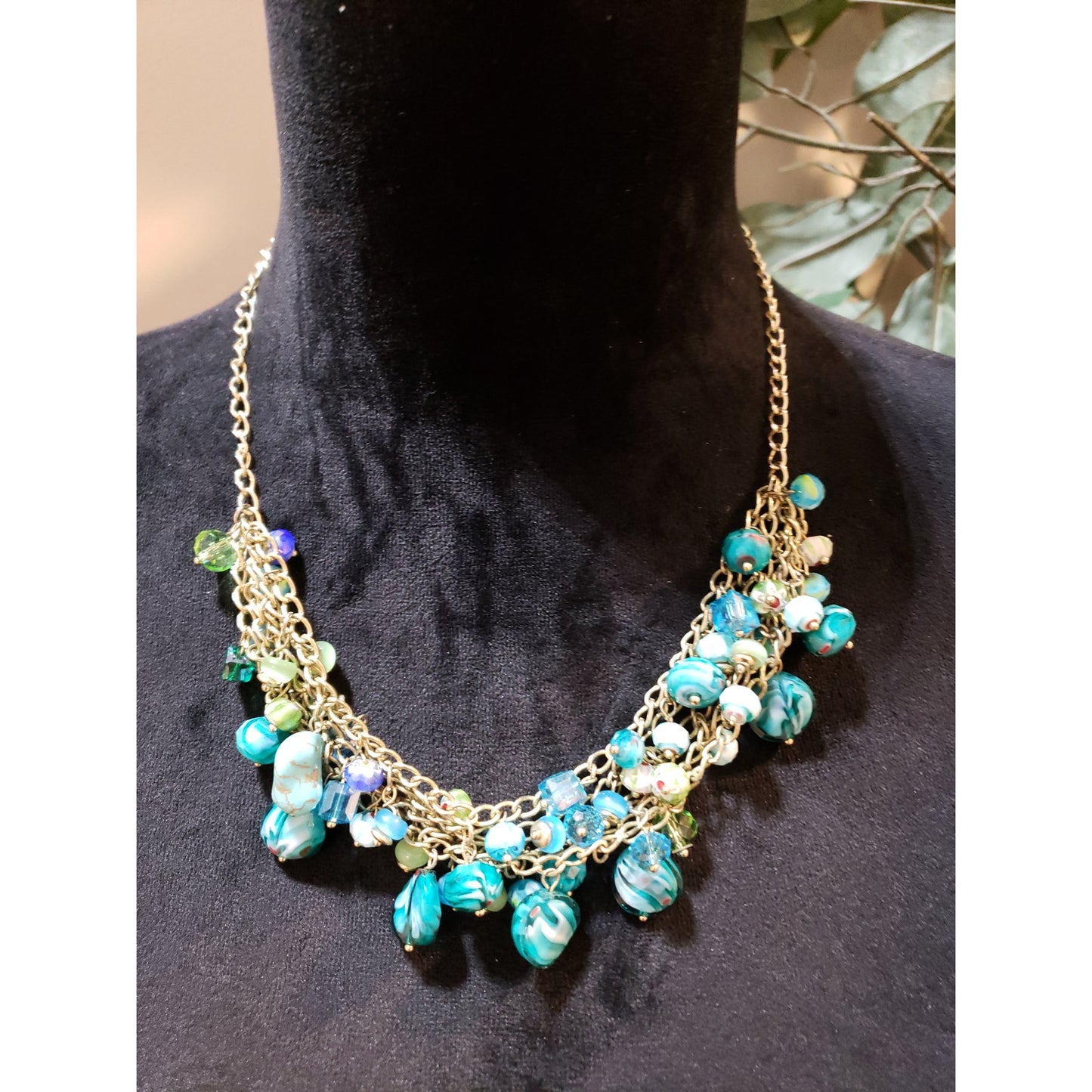 Women Fashion Multi Acrylic Crystals Faceted Beaded Cluster Bib Necklace Jewelry