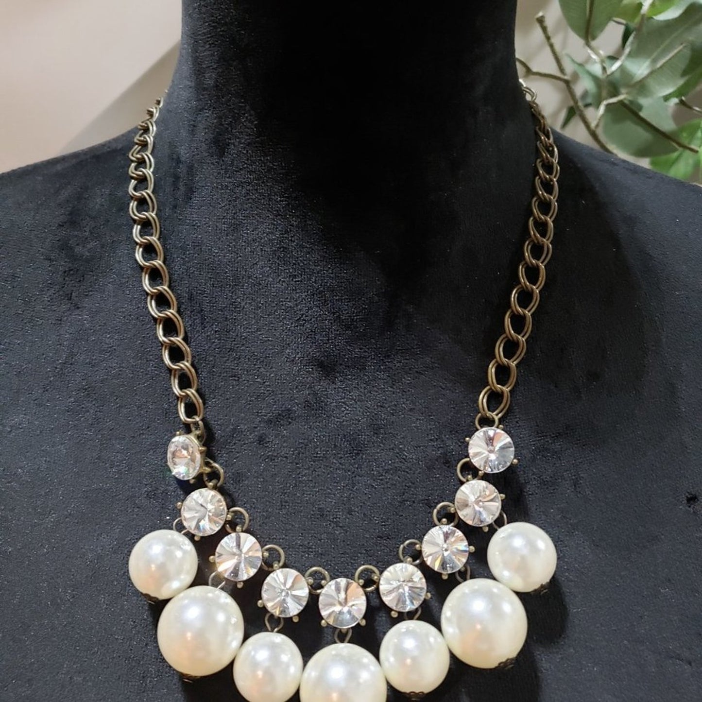 Plunder Women Fashion Bead Dangle Pearl Clear Crystal Necklace W/ Lobster Clasp