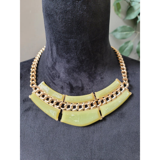 Women's Gold Chain Necklace with Green Stones and Matching Earrings Set