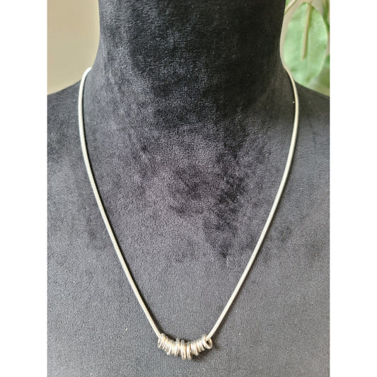 Chico’s Women Silver Tone Snake Chain Necklace With Ring Bead Accents Adjustable