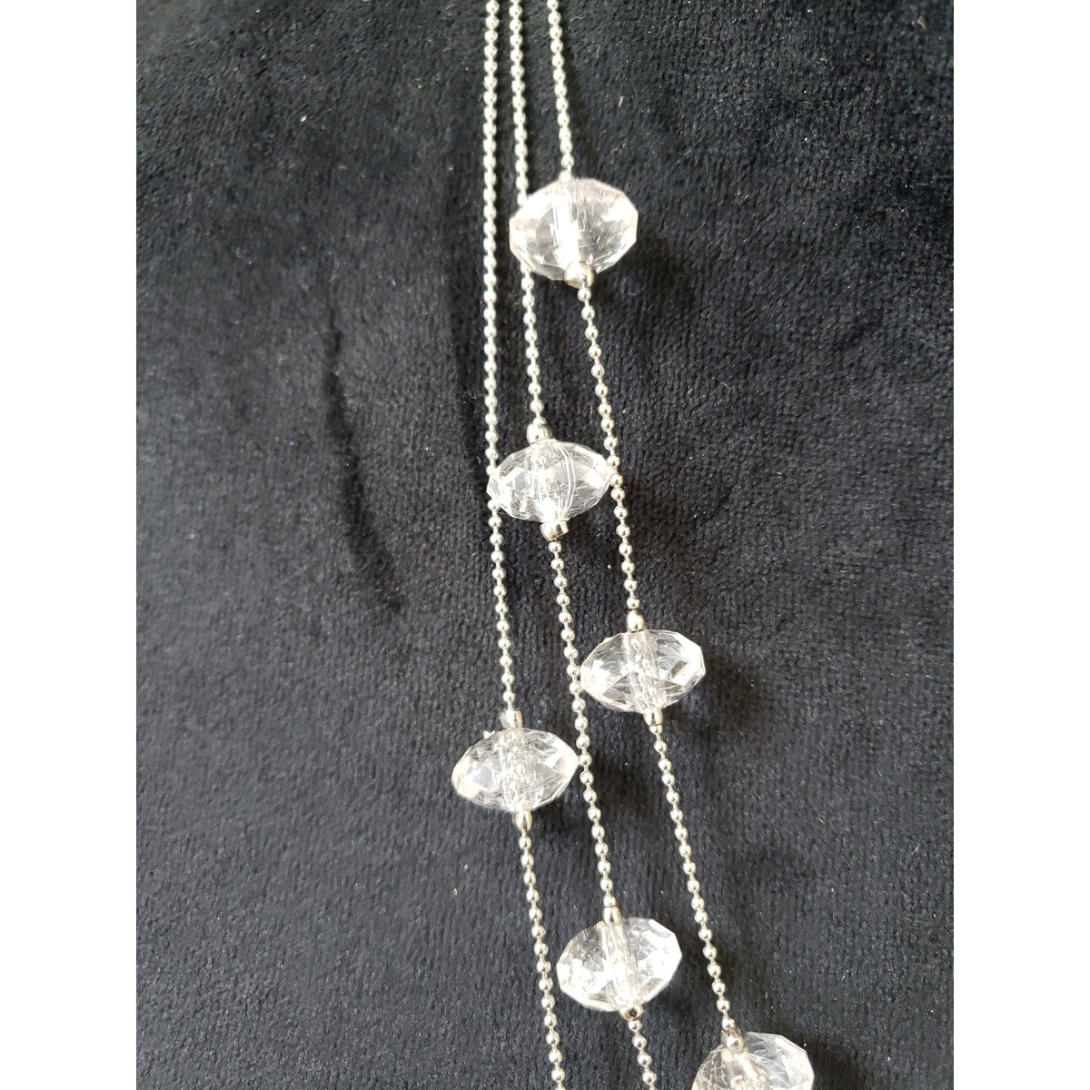 Women Silver Layered Necklace Clear Crystal Beaded Multi Strand Lobster Clasp