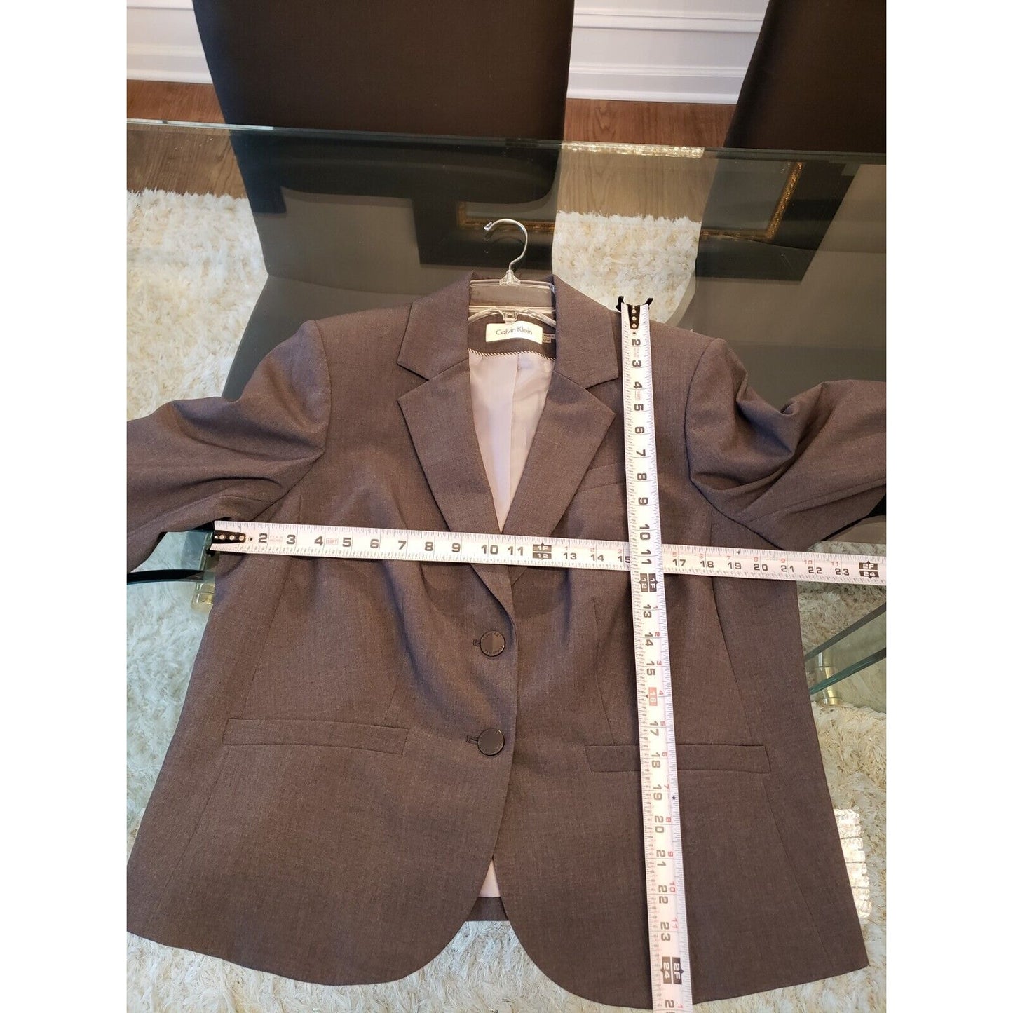 Calvin Klein Women Gray Vented Single Breasted Two Button Blazer Jacket Size 14W