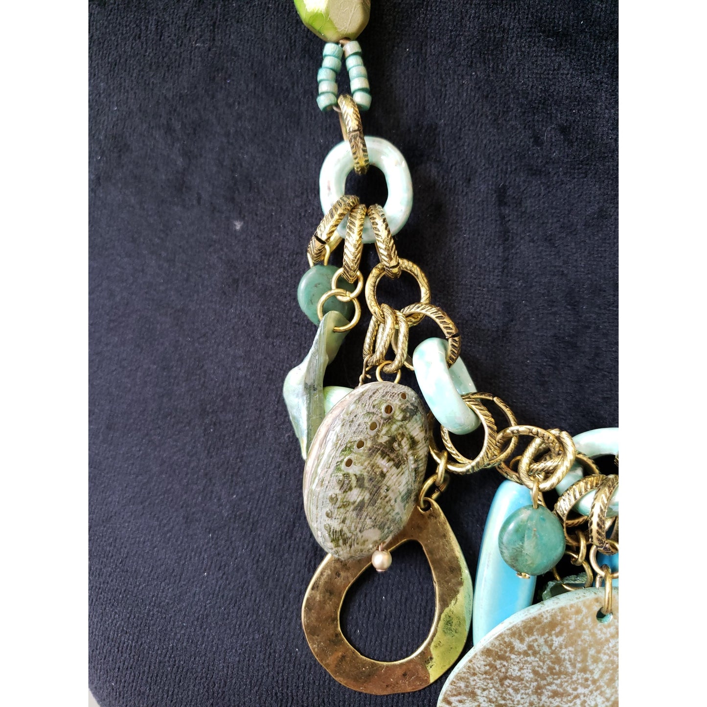 Chico's Womens Chunky Beaded Turquoise Sea Life Motif Charm Bib Necklace Jewelry