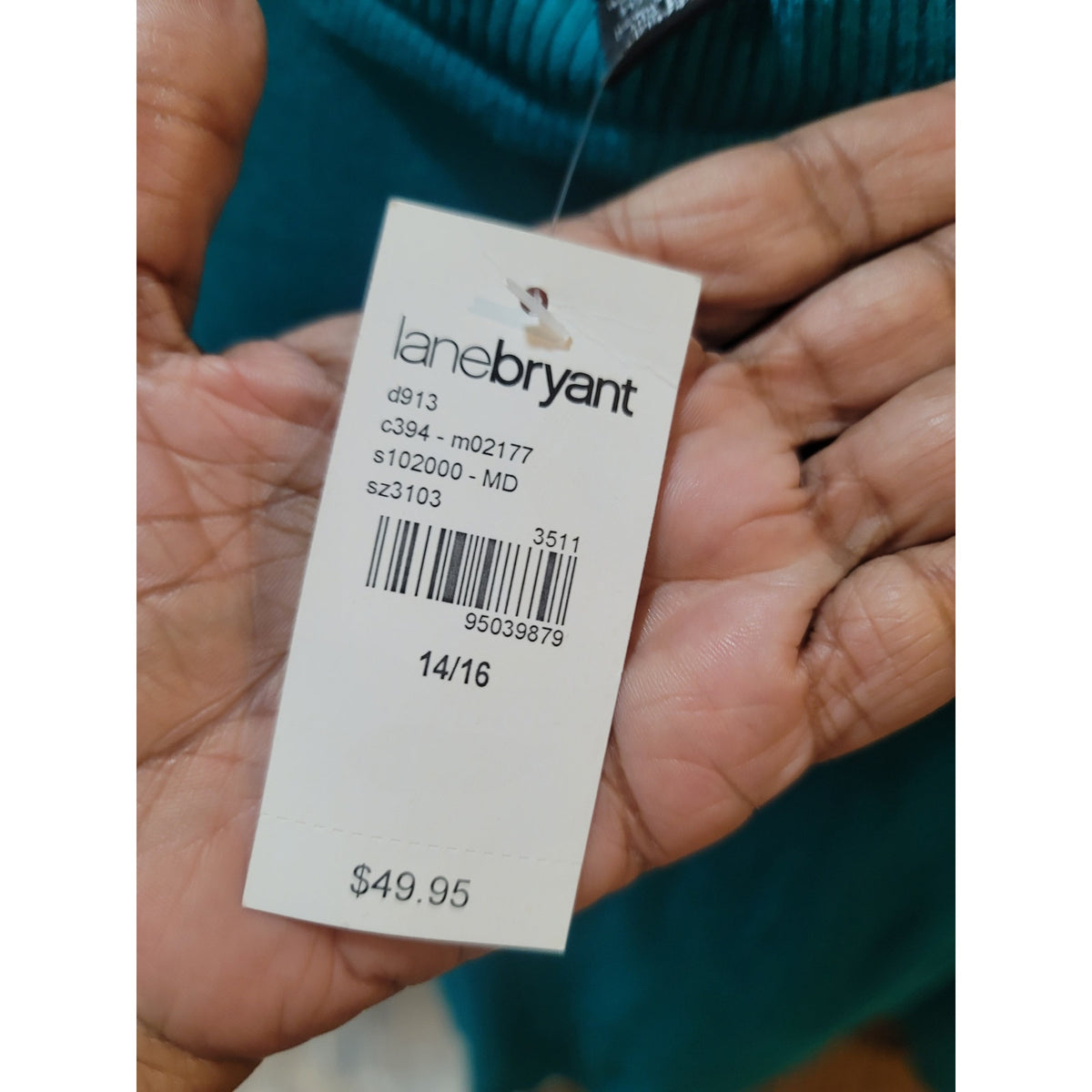 Lane Bryant Pullover Sweater Women's SZ 14/16 Teal Ribbed Hem V-Neck Long Sleeve