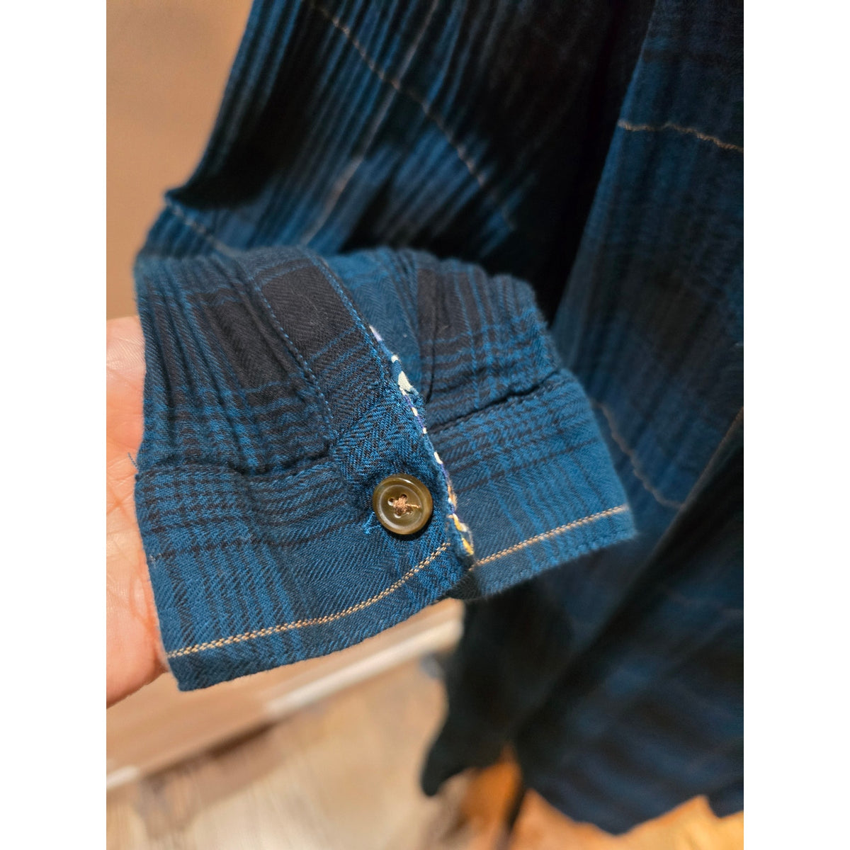J. Jill Shirt Dress 2X Navy Blue Cotton Plaid Pleated Collared Casual Button-Up