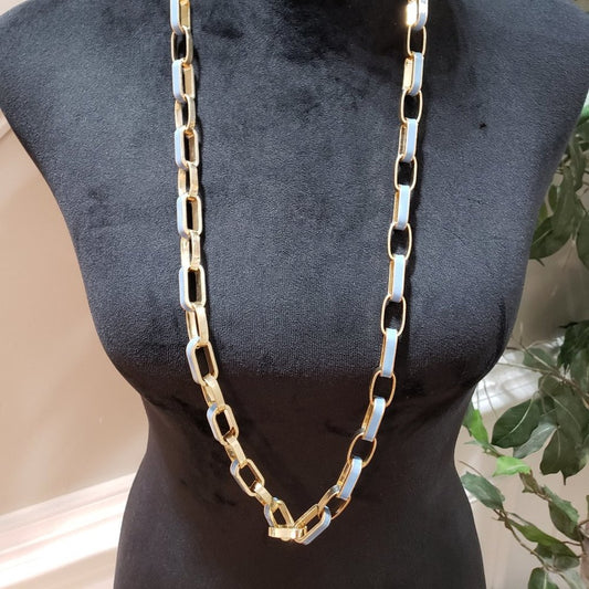 NY Womens Fashion Gold Round Link Long Collar Necklace with Lobster Clasp