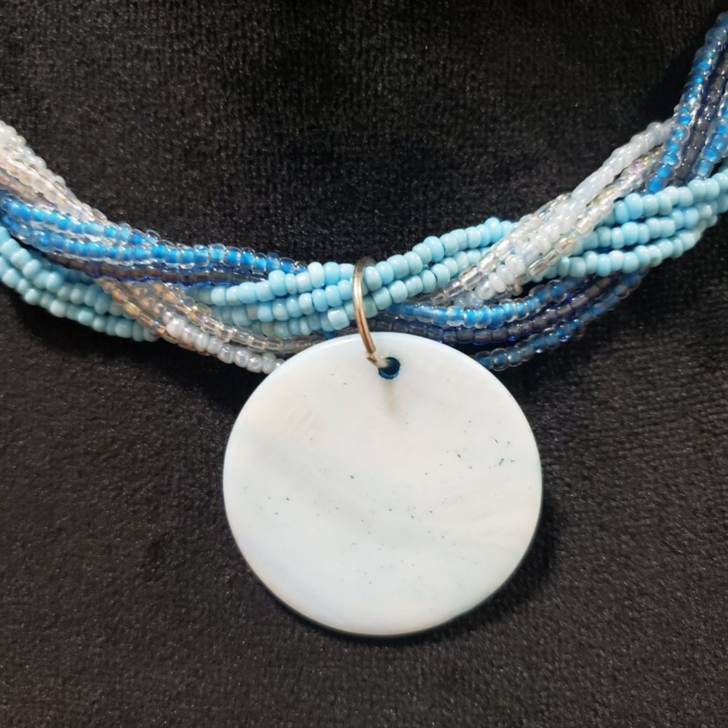 Elegant Multistrand Twisted Beaded Round Silver Pendant Necklace