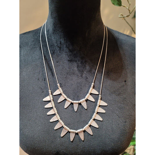 Women's Stylish Silver Necklace with Triangular Pendants Bold Fashion Statement