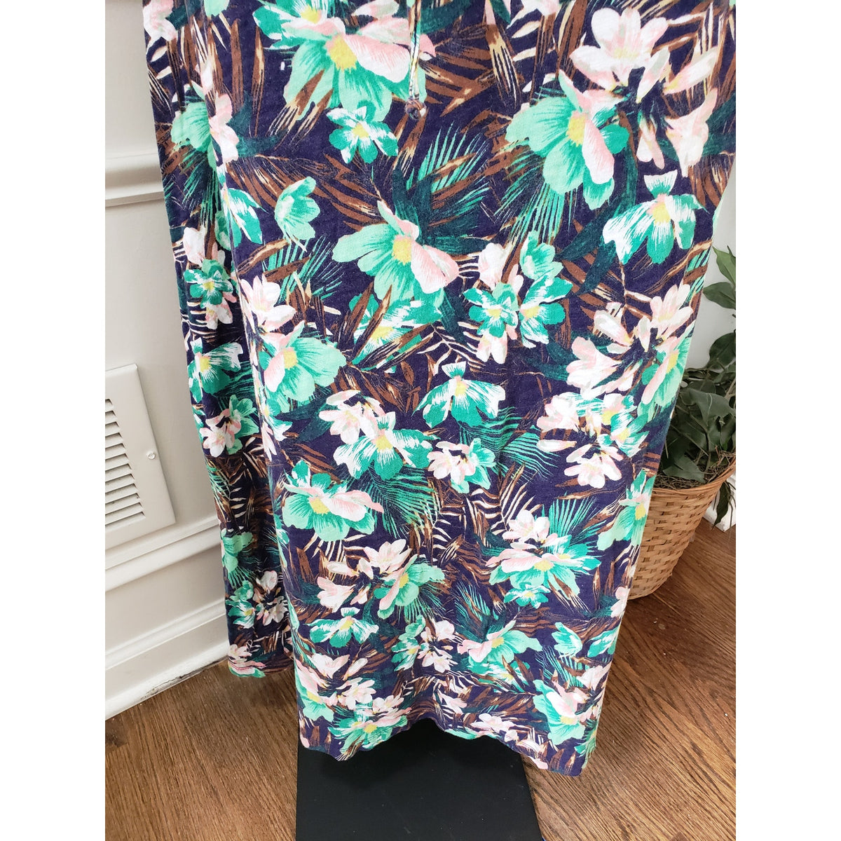 H&M S Floral Print Sleeveless Belted Maxi Dress Black Green