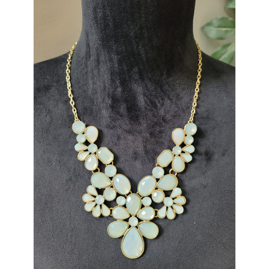 Women's Mint Green Floral Statement Necklace Gold Chain Lobster Clasp Pendant