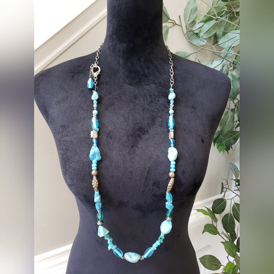 Womens Blue Crystal & Turquoise Beaded Necklace Jewelry with Lobster Clasp