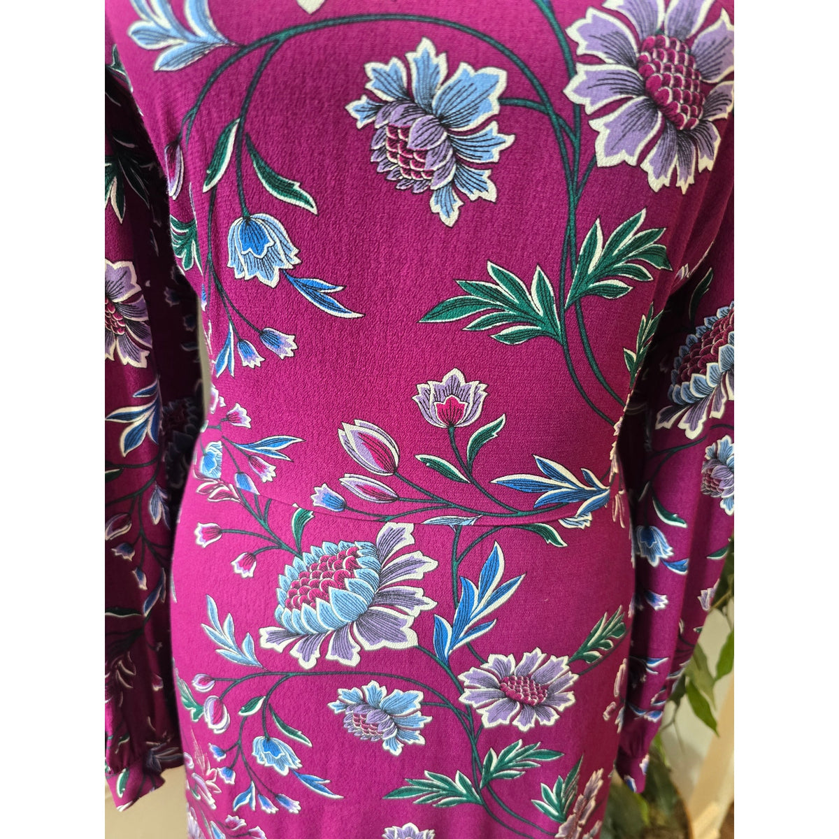 Loft Fit & Flare Dress 8 Plum Purple Floral Puff Shoulder Back Zip Casual Party