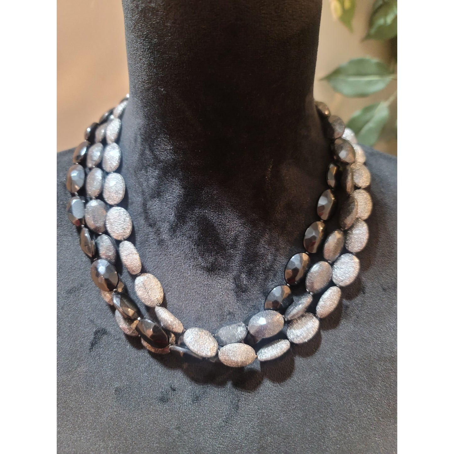 Women's Double Strand Black And Silver Beaded Necklace With Lobster Clasp Lock