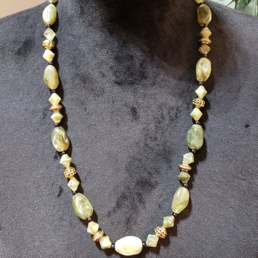 Womens Fashion Lemon Jasper Faceted Stones Haematite Spacers Necklace w/ Lobster