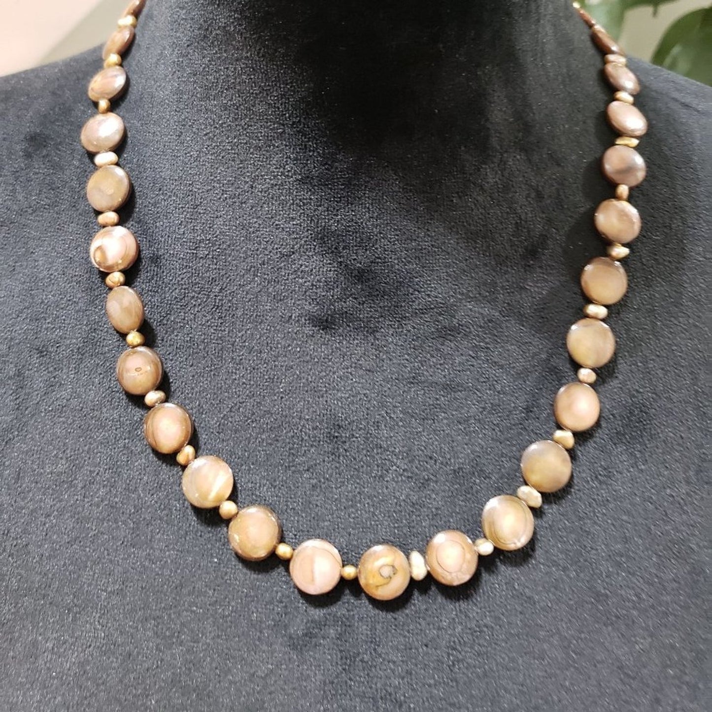 Women's Round Shape Bead Vintage Monet Brown Tint Faux Pearl Necklace