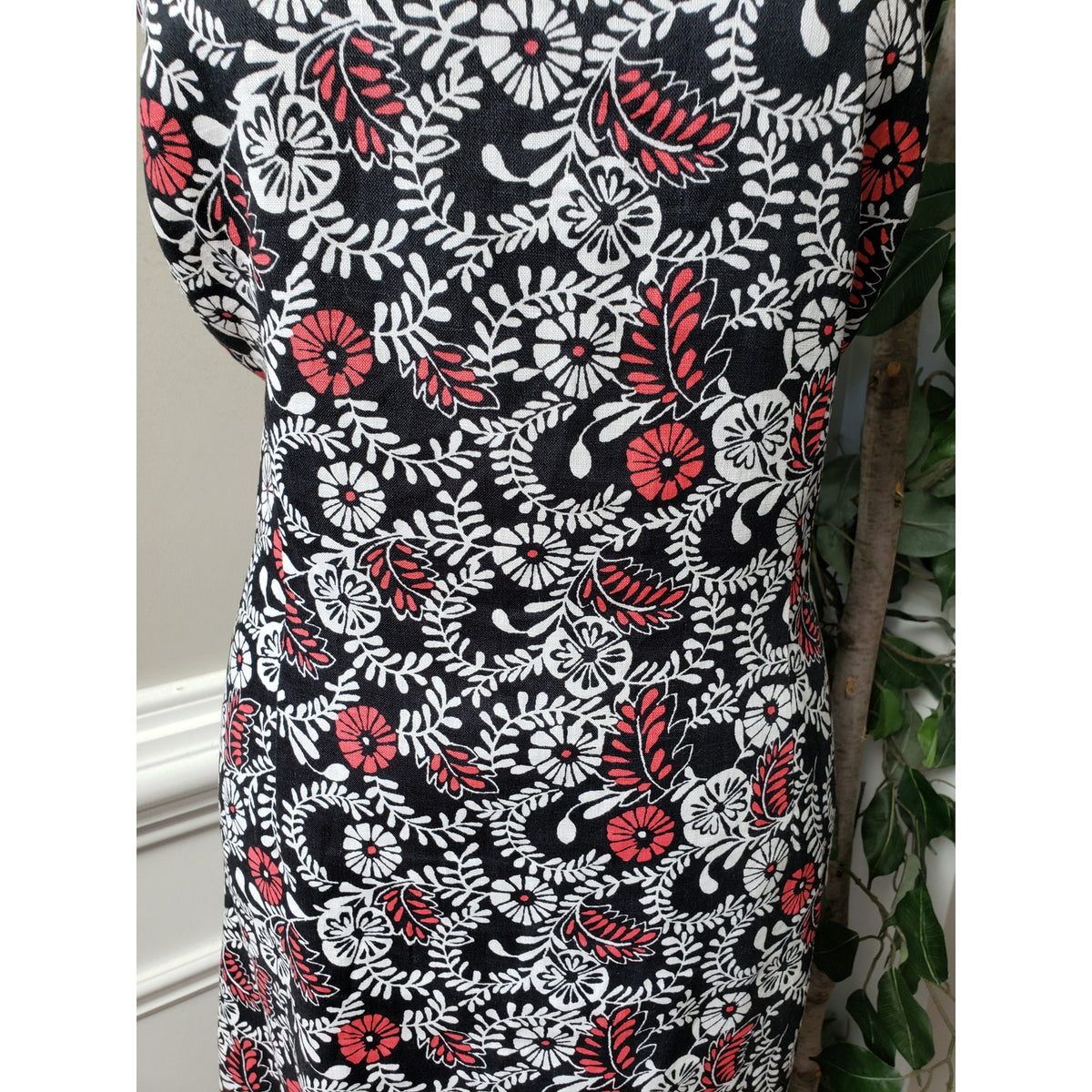 Kim Rogers Knee Length Dress Women's 12 Multi Floral Linen Lined V Neck Back Zip