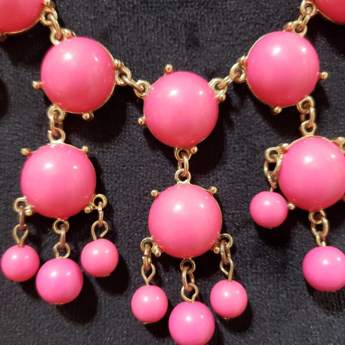 Womens Fashion Pink Color Gemstones Gold Tone Chain Statement Bib Necklace
