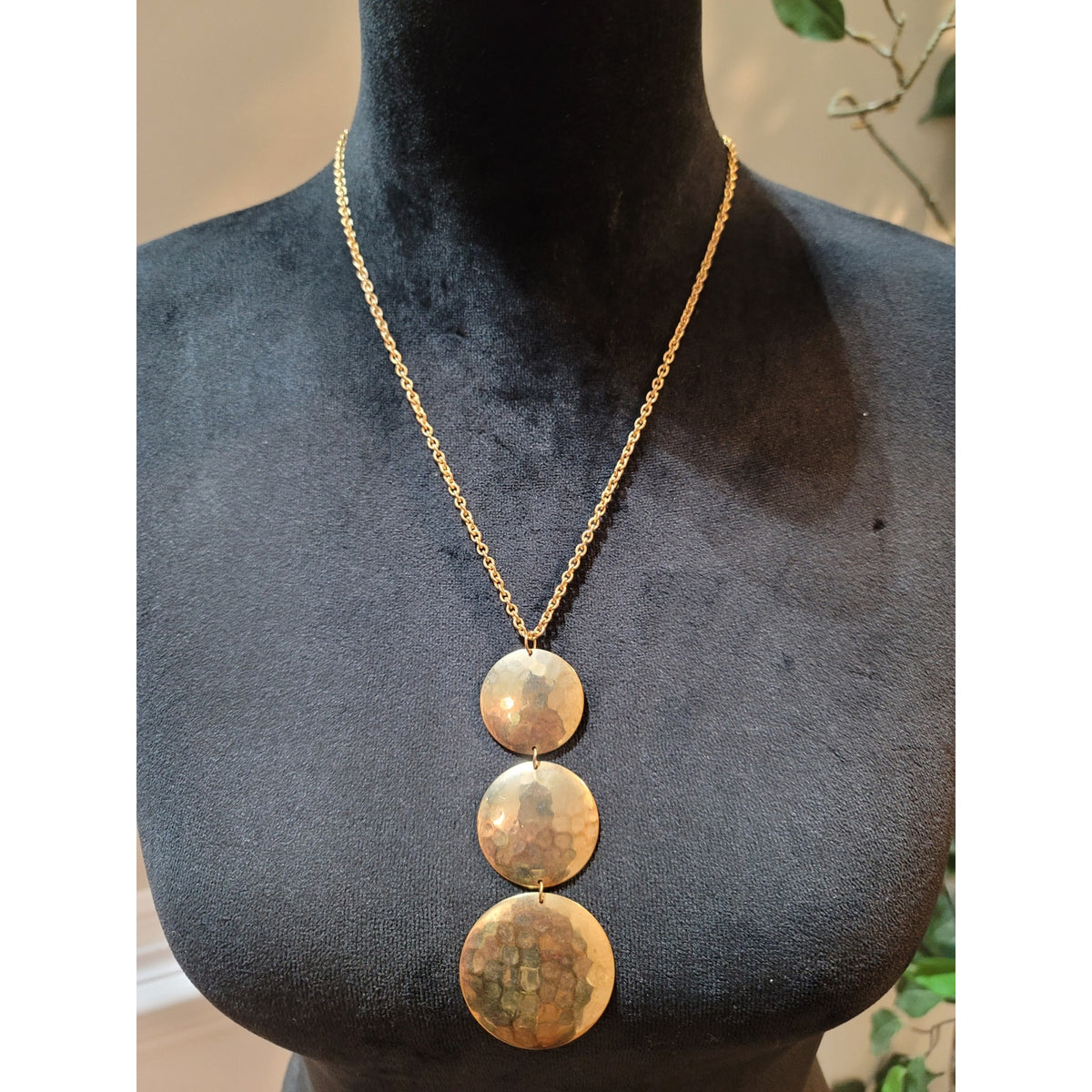 Women's Gold Triple Disc Necklace Elegant Layered Pendant Statement Jewelry