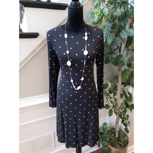 Old Navy Women Black Polka Dot Round Neck Long Sleeve Knee Length Sheath Dress S